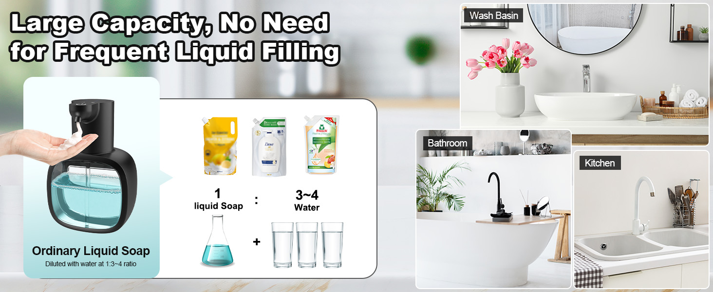 Автоматичний диспенсер для мила Dalugo з USB-C, 500 мл, настінний, електричний сенсор, регульований, для кухні та ванної кімнати, чорний, диспенсер для рідкого/пінистого мила
