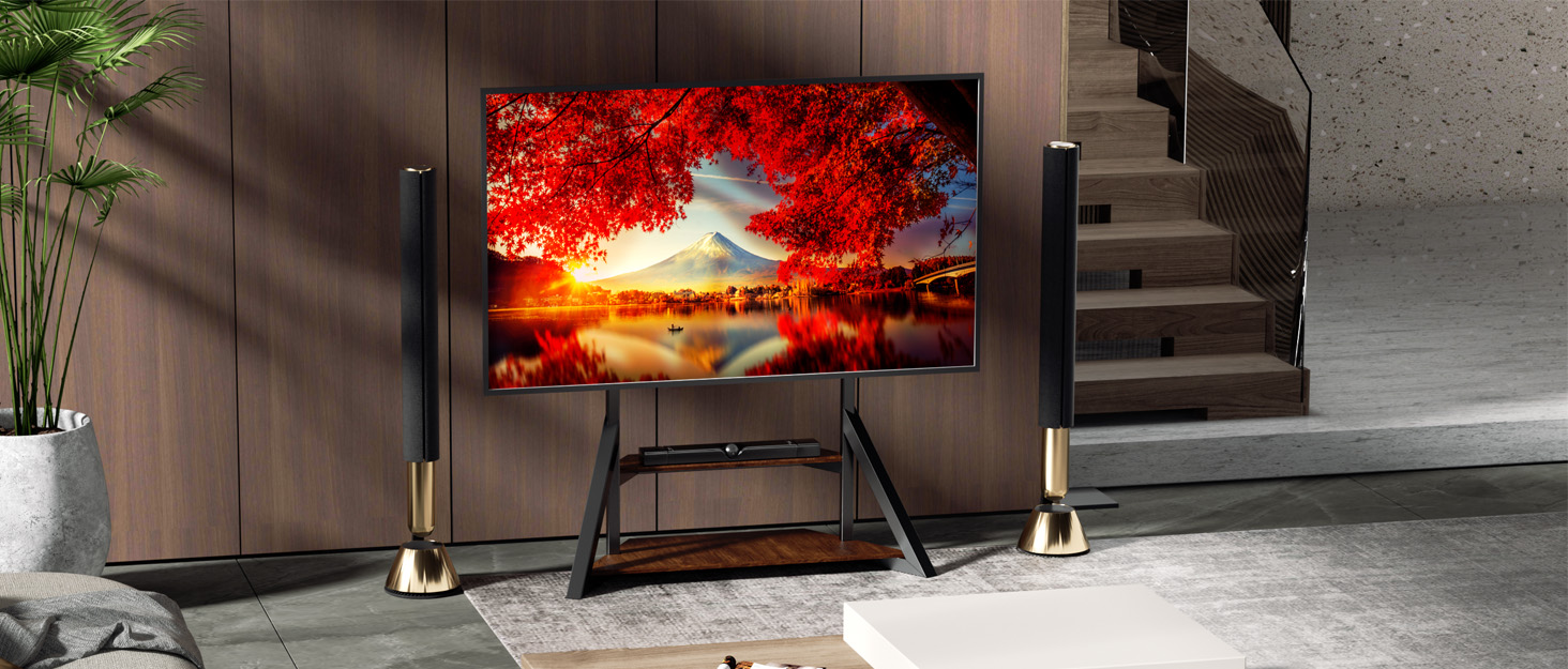 Підставка для телевізора Unho на коліщатках, поворотна 90°, регульована по висоті, з 2 полицями, для телевізорів 32-65