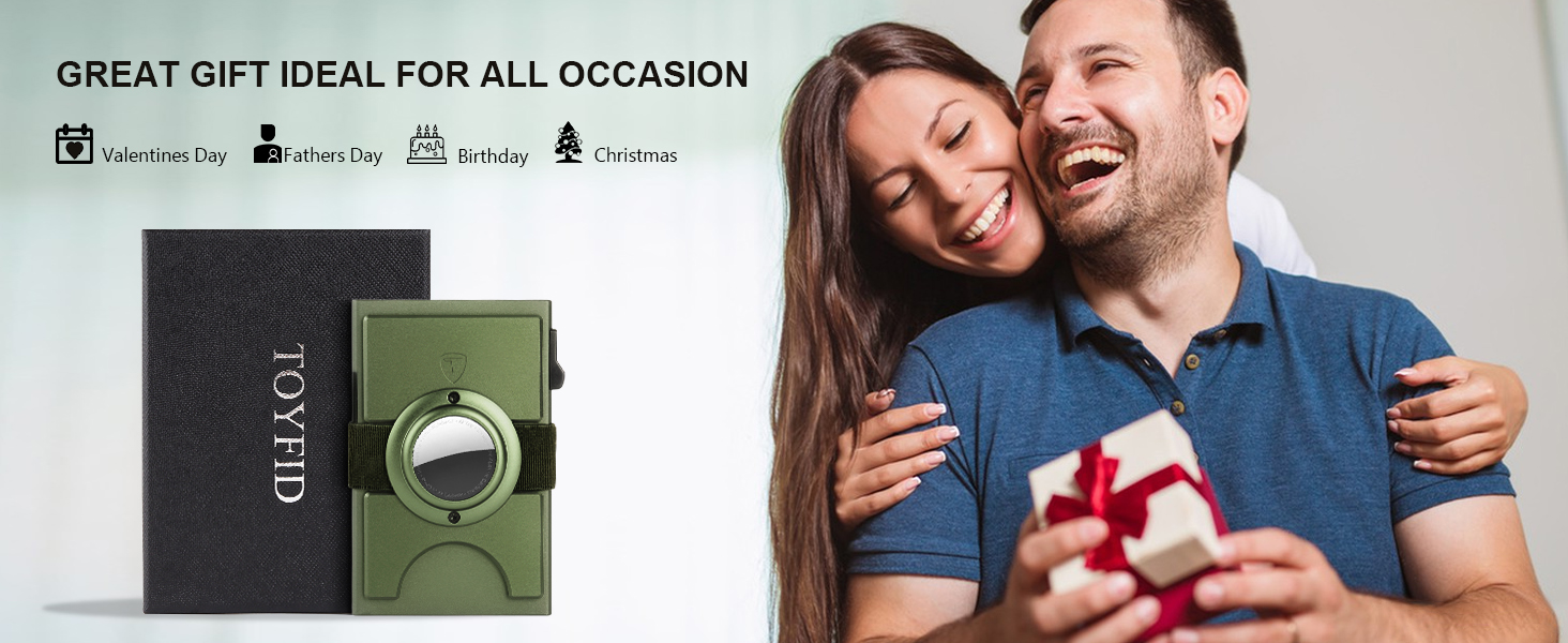 Чоловічий гаманець TOYFID з відділом для AirTag, 12 слотів для карток, відділення для паперових грошей, RFID захист, швидкий доступ до карток, алюміній, зелений з кишеню для AirTag