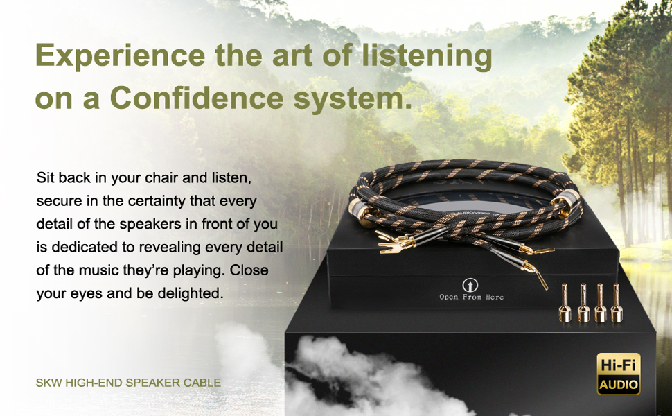 Акустичні кабелі SKW для колонок Hi-Fi, пара (2 шт.), 1.5м, з позолоченими роз'ємами-бананами та нейлоновим обплетенням, аудіофільна якість