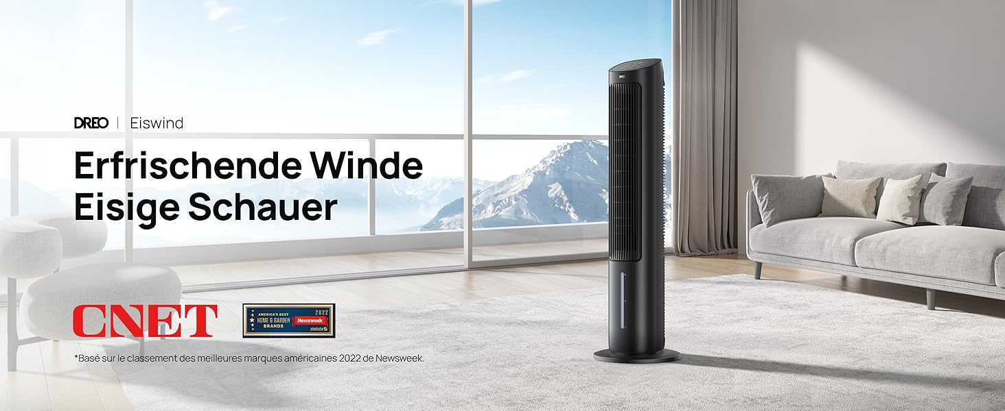 Охолоджувач повітря Dreo з водяним охолодженням, тихий, 40-дюймовий, з поворотом 80°, 3 режими, 4 швидкості, з пульт керування (білий/чорний)