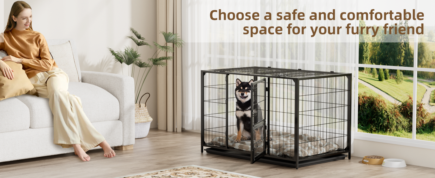 Клітка для собак VOWNER, міцна, 93x56x60 см, для малих та середніх порід, 3 двері, знімні двері та піддон, чорна