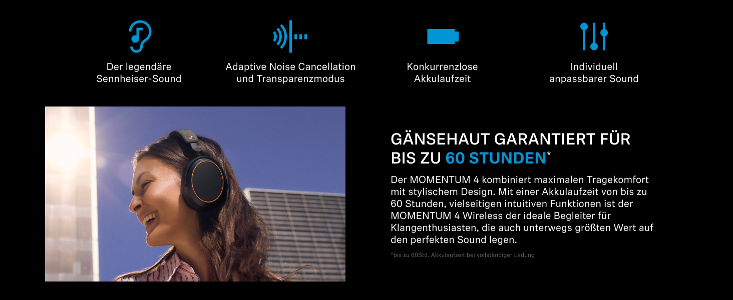 Навушники бездротові Sennheiser Momentum 4 Wireless з шумозаглушенням, Bluetooth, чорно-мідні