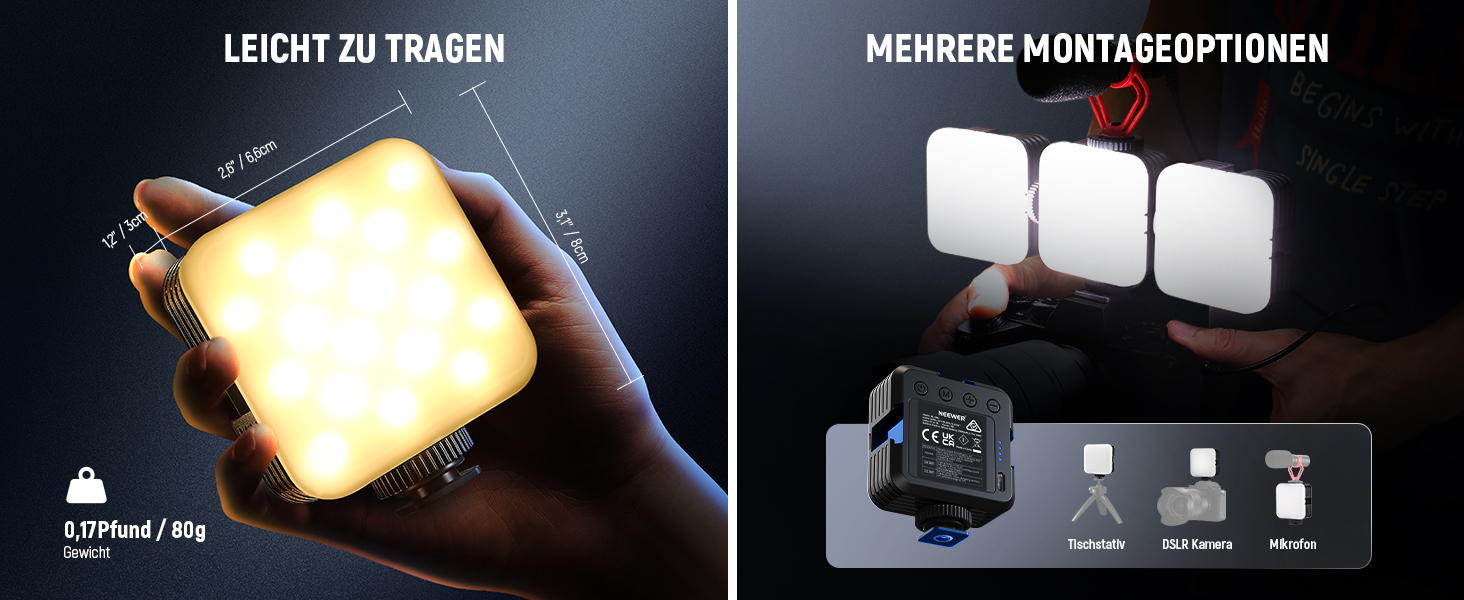 NEEWER NL-36AI RGB LED панель для відеозйомки: 8W, 2700K–7500K, регульоване RGB освітлення, 4000mAh, металева, для DSLR, стрімінгу