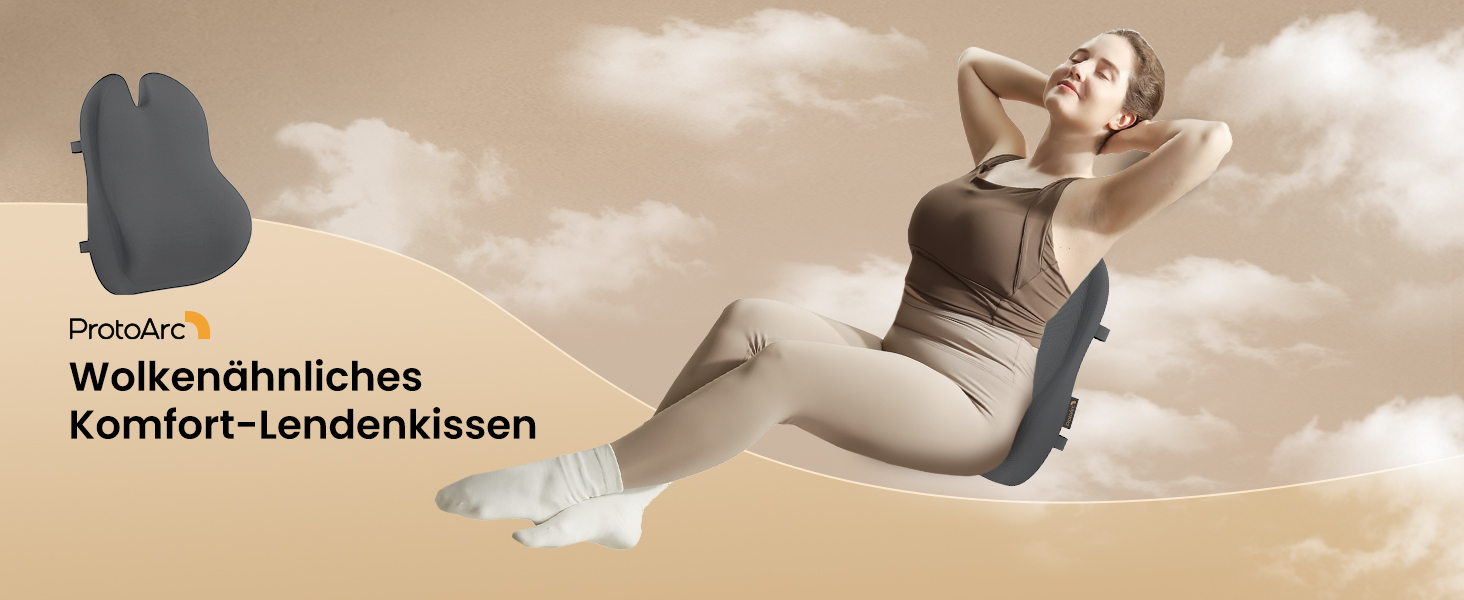 Подушка для спини ProtoArc з піни Memory Foam для офісного крісла, авто та столу - ергономічна поперекова підтримка, дихаюча, з регульованими ременями, сітчастий чохол - сіра