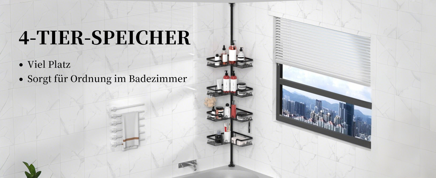 Поличка для душу Kegii без свердління, телескопічна поличка для кута, тримач для шампуню в душ, регульована висота, 4 шт., чорний