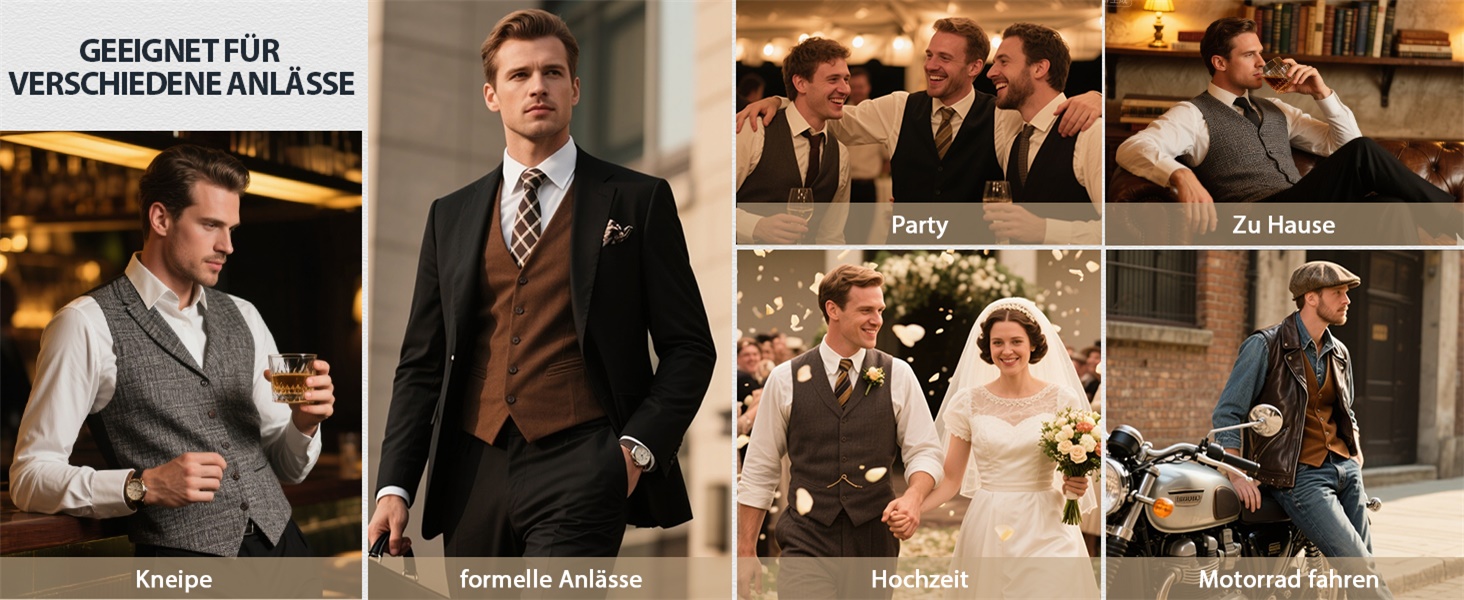 Жилет чоловічий HISDERN Vintage Casual Tweed з вовни в колірну смужку Herringbone для весілля, офісу та ділових зустрічей (L, темно-сірий)