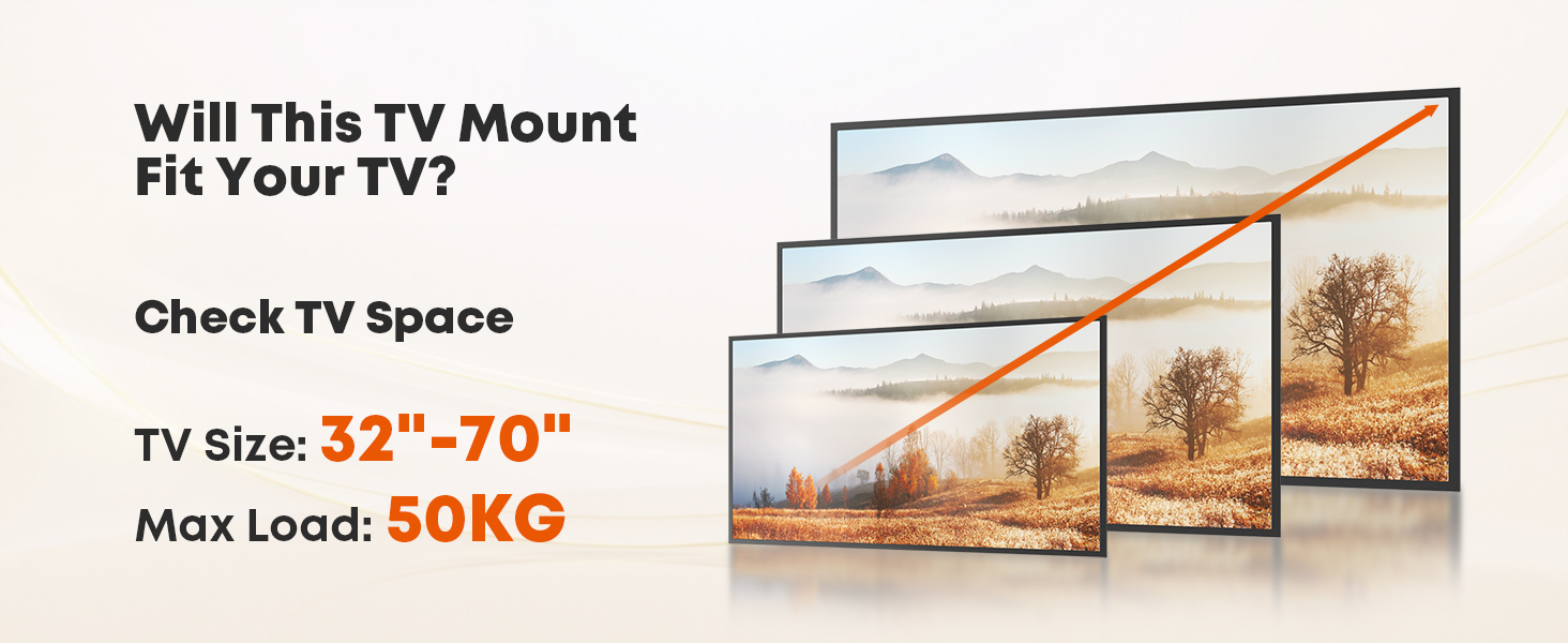 Настінне кріплення для телевізора 32-70 дюймів, поворотне, нахильне, до 50 кг, VESA 400x400 мм