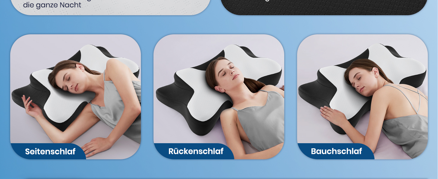 Подушка для шиї DONAMA для сну, ергономічна подушка для тих, хто спить на боці, спині та животі з знімним та пральним чохлом (Чорно-біла, 66x37x13 см)