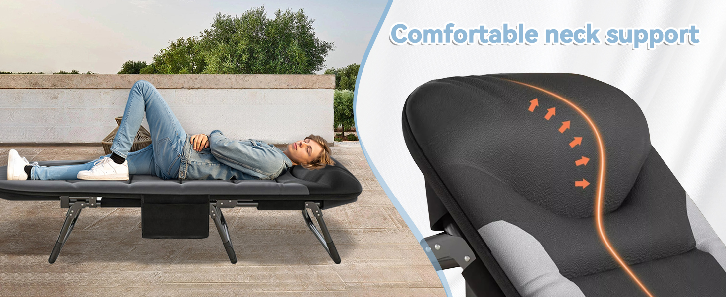 Розкладне ліжко для кемпінгу XXL - широке кемпінгове ліжко, розкладне, легке, з регульованою спинкою, для відпочинку на природі та вдома