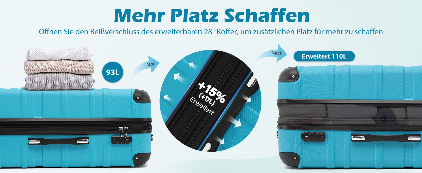 Валіза COOLIFE з ABS пластику, розширювана, з TSA замком та 4 колесами, туркіс-зелена, для ручної поклажі