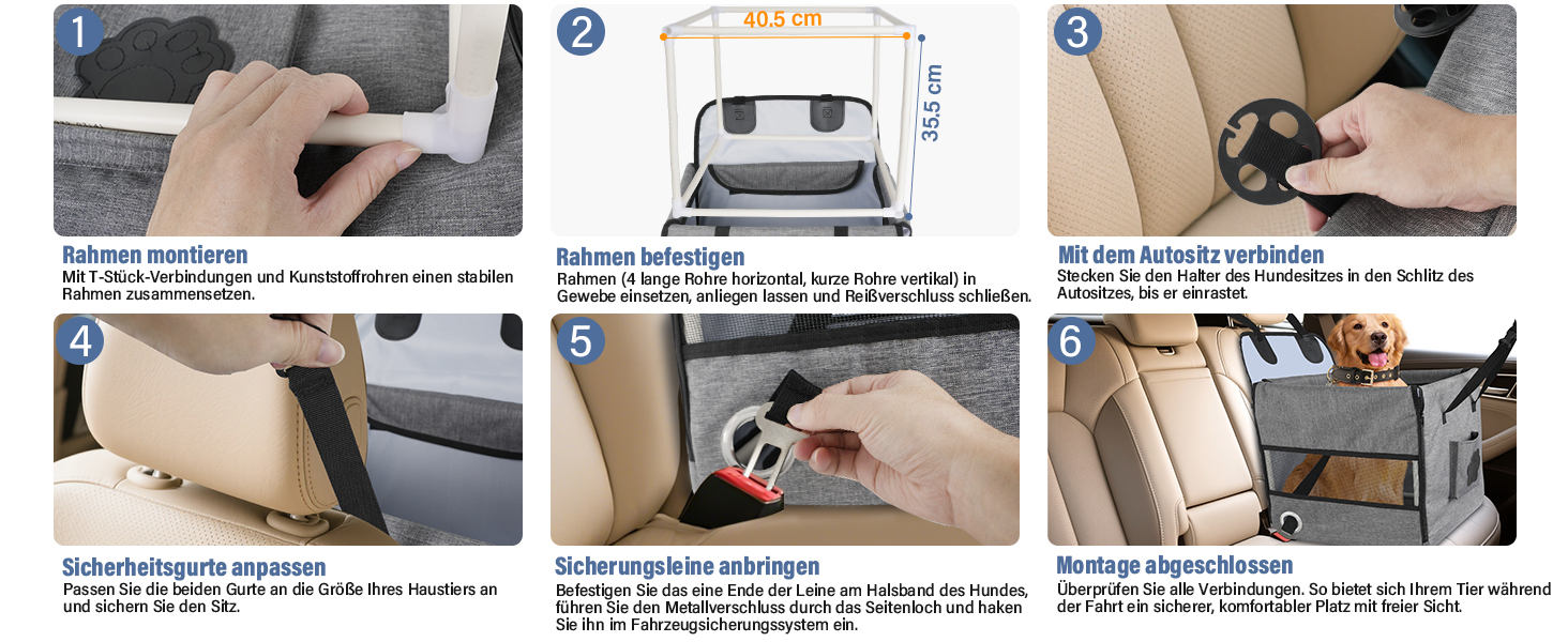 Автомобільний лежак для собак 44x40x40 см – міцний лежак з ременями безпеки та сіткою, знімний кошик для собак на заднє сидіння, водонепроникний та зручний