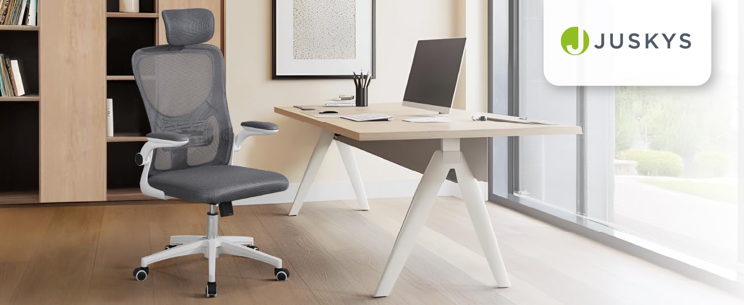 Офісний стілець Juskys Baltimore з роликами та підлокітниками - ергономічний, регульований по висоті - для кабінету, поворотний - сірий