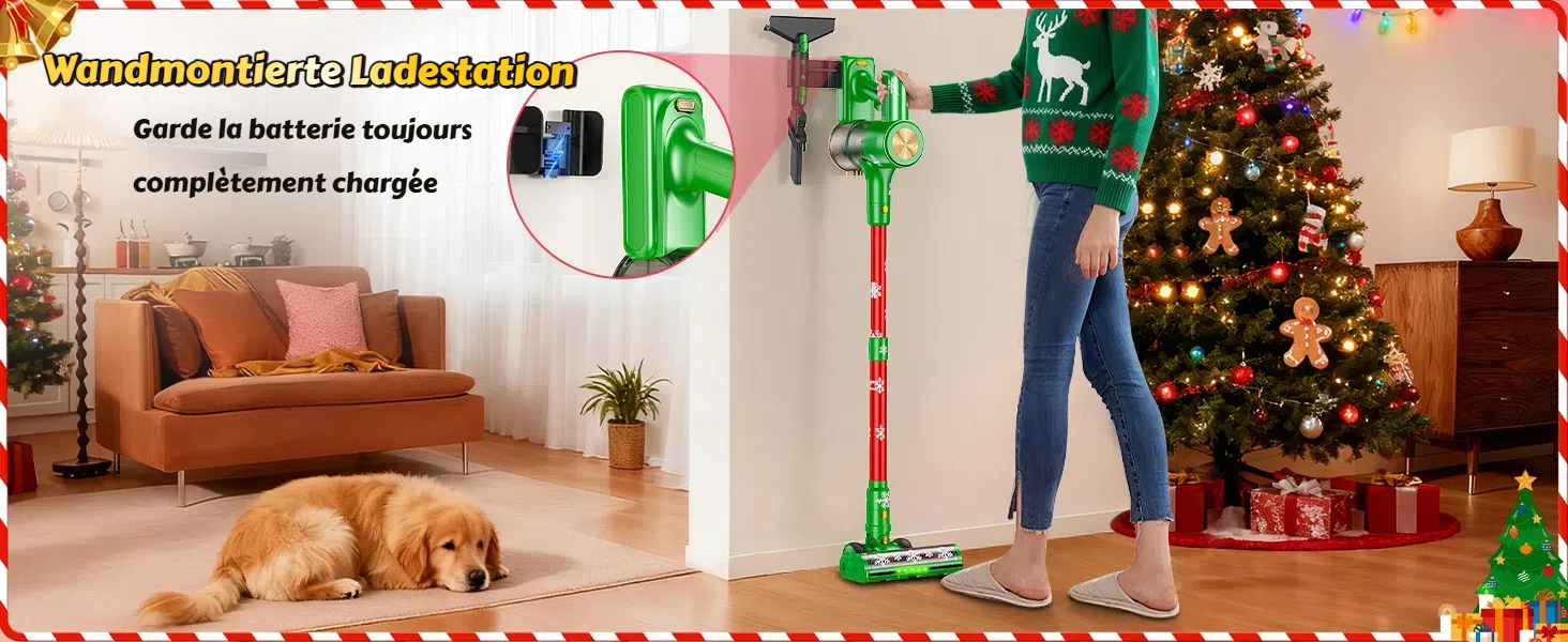 Бездротовий акумуляторний пилосос 48KPa/500W/55хв з LED-дисплеєм та зарядною станцією, для прибирання шерсті тварин, килимів, твердих поверхонь та авто, колір: зелений