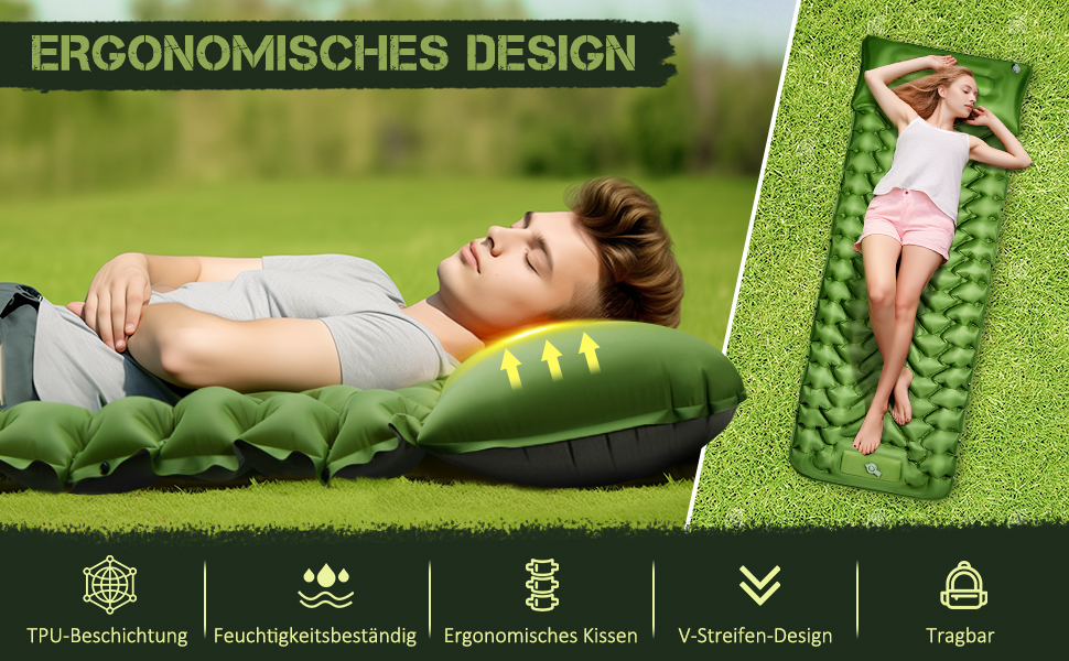 Self-Inflating Camping Mat with Integrated Support Belt - Durable & Moisture-Resistant Travel Pad for Camping, Indoor/Outdoor Use, Hiking (196x130x9cm)