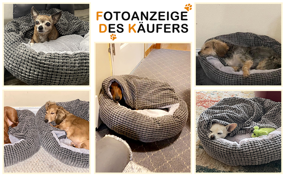 Ліжко для собак та котів середніх порід JOEJOY, кругле, з ковдрою, 66x66x15 см, сіре