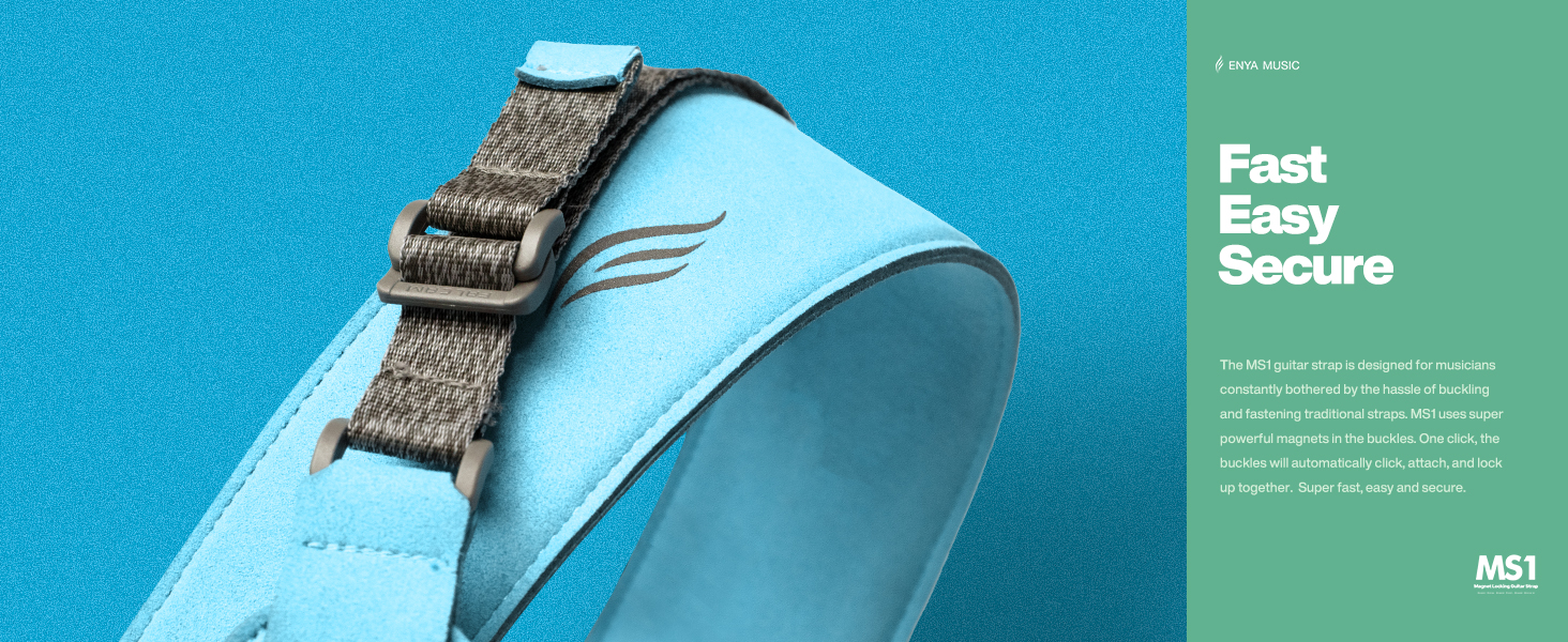 Магнітний ремінь для гітари, басу та укулеле ENYA – Швидке закриття, регулювання однією рукою, з імітацією шкіри, чорний