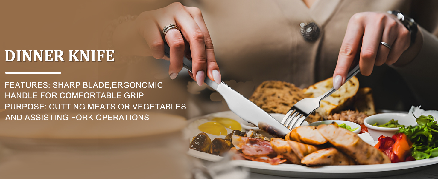 Набір столових приборів TAN REN, чорний, 48 предметів (8 осіб), з ножем для стейка, нержавіюча сталь