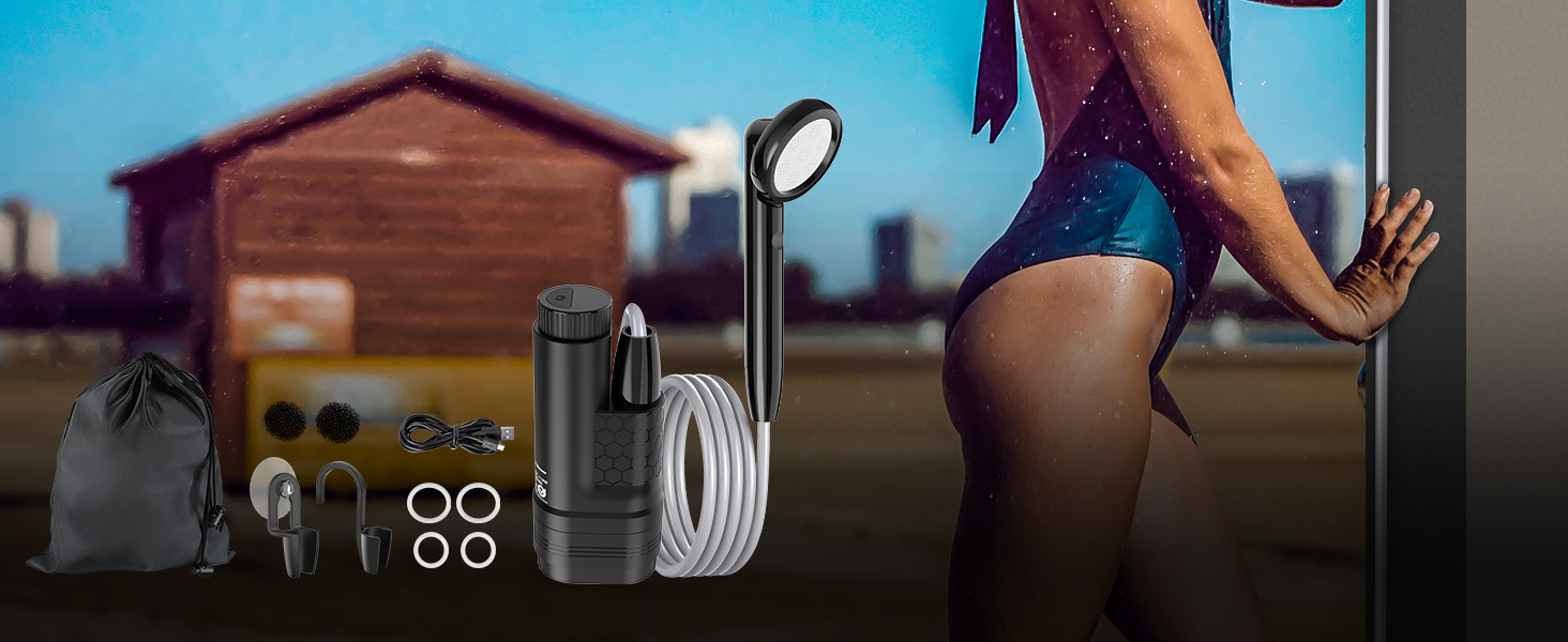 Портативна кемпінгова душова кабіна Forever Speed з акумулятором та шлангом 2м. Підходить для відпочинку на природі, миття авто, пляжу та подорожей.