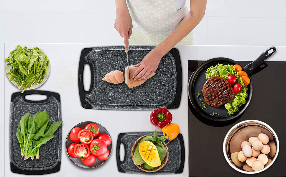 Набір обрізних дощок KIMIUP з пластику, 3 шт., з неслизькими ручками, BPA-Free, для кухні, набір, миючі в посудомийній машині