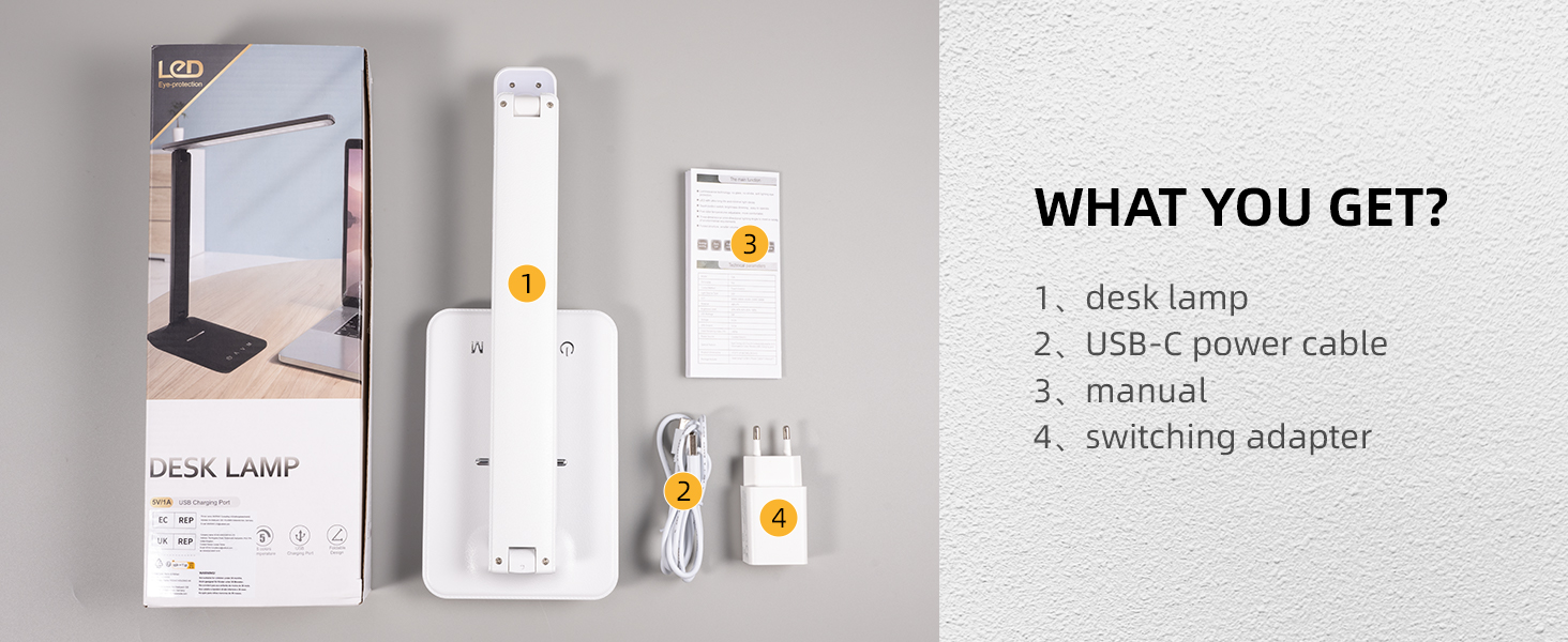 LED лампа настільна Carehabi з USB, 5 кольорів та 5 рівнів яскравості, торкання, для дітей, кімната, офіс