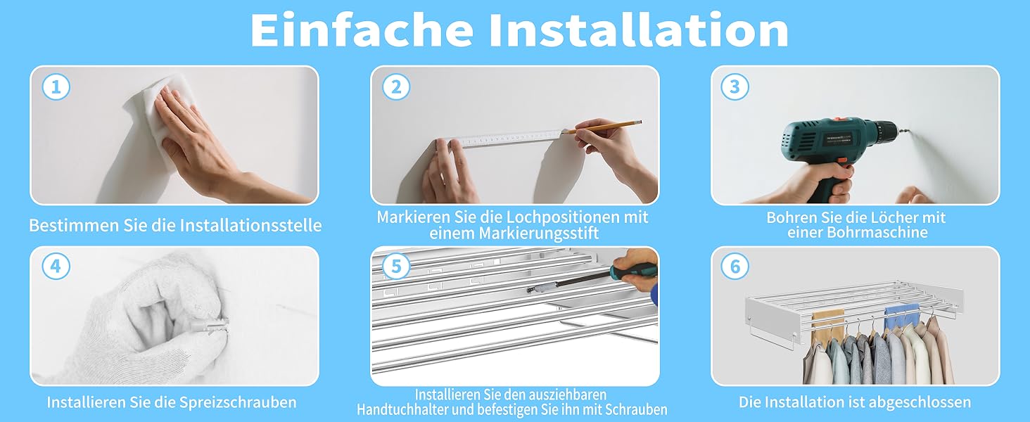 Настінний сушильник для білизни з довгими стіжками, 5 ліній сушіння, розкладний, для дому та вулиці, ванна кімната (білий, 80 см)