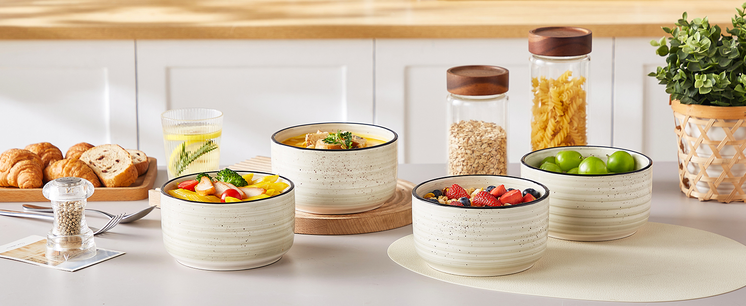 Набір керамічних супових та сервірувальних мисок Vancasso Bonbon з кришкою (4 шт.), бежевий