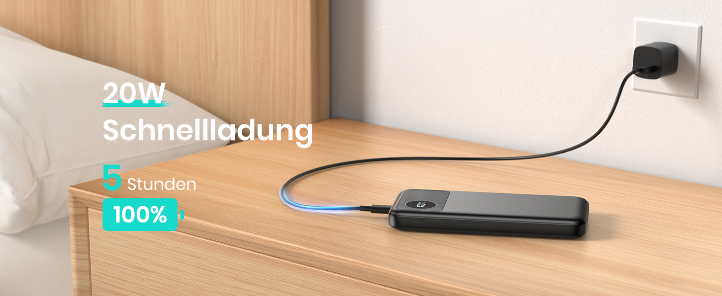 Power Bank A ADDTOP 20000mAh з LED-дисплеєм та швидкою зарядкою 22,5W (2 USB-C, 3 виходи, 2 входи) - чорний