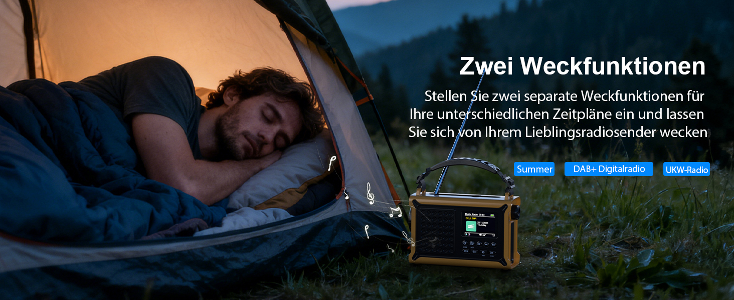 Радіоприймач Kurbelradio з DAB/DAB+/UKW, акумулятор 12000mAh, сонячна панель 8500mm², ручне радіо, Bluetooth 5.0, ліхтарик, для кемпінгу, зелений (жовтий)