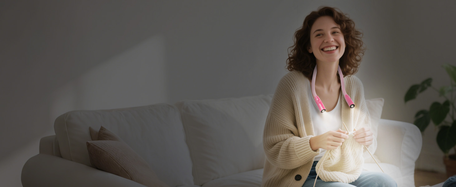 Ліхтар на шию LUXJET LED для читання, в'язання, ремонту – акумуляторний, 3 кольори, регульована яскравість (Рожевий)