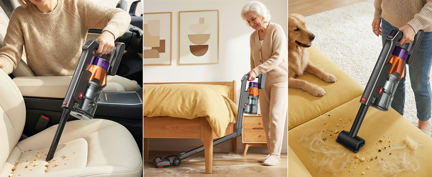 Бездротовий акумуляторний пилосос Lubluelu 600W, 55kPa, 7-ступенева фільтрація, для тварин, твердих поверхонь та килимів, сіро-фіолетовий