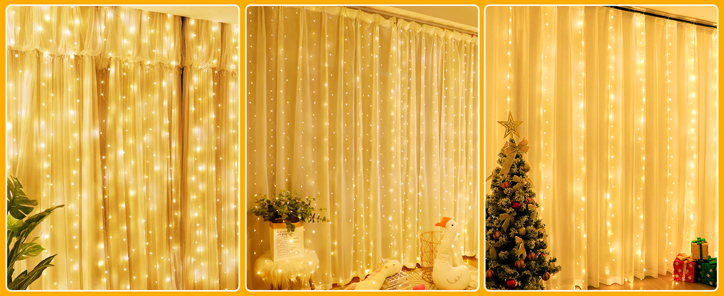 Ланцюжок LED-ліхтариків 2x2м, 200 LED, USB, тепле біле світло для декору свята, вечірки, Рамадану, весілля, кімнати