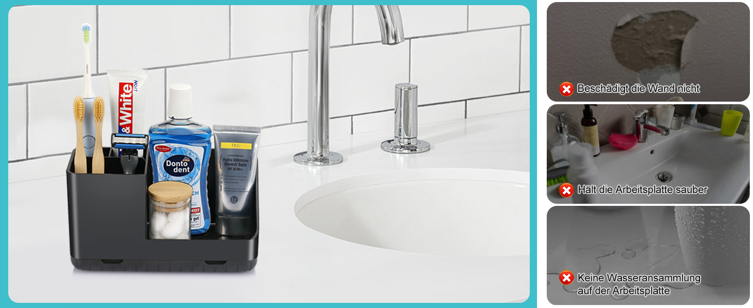 Тримач для зубних щіток у ванну кімнату: органайзер для електричної та звичайної зубної щітки з отвором для стоку води (сірий, чорний)