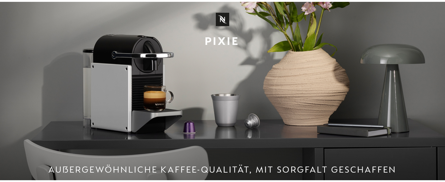 Nespresso De'Longhi Pixie EN127.S Coffee Capsule Machine, two direct selection buttons, ECO mode, compact design, 19 bar pressure system, 1260W, Silver/Black