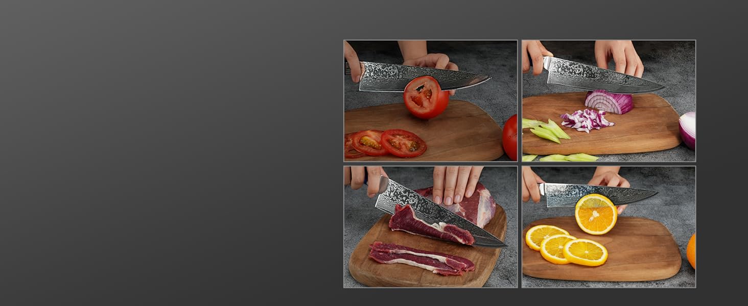 Ніж кухарський KITCHENDAO 8 дюймів, 67 шарів дамаської сталі, з ручкою з палісандра та смоли, подарункова коробка