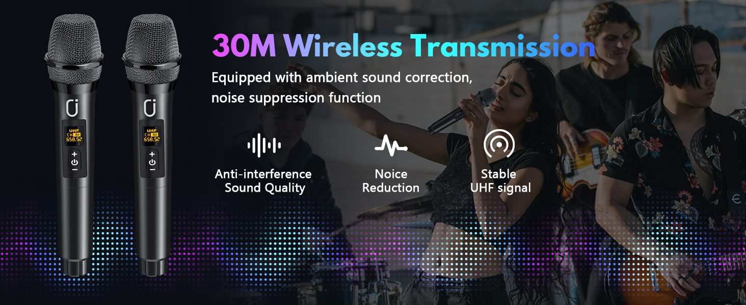 Караоке машина HWWR з 2 бездротовими мікрофонами, портативна Bluetooth 5.3 акустика з RGB-підсвіткою, PA-система для вечірок, Partybox, TWS, чорний