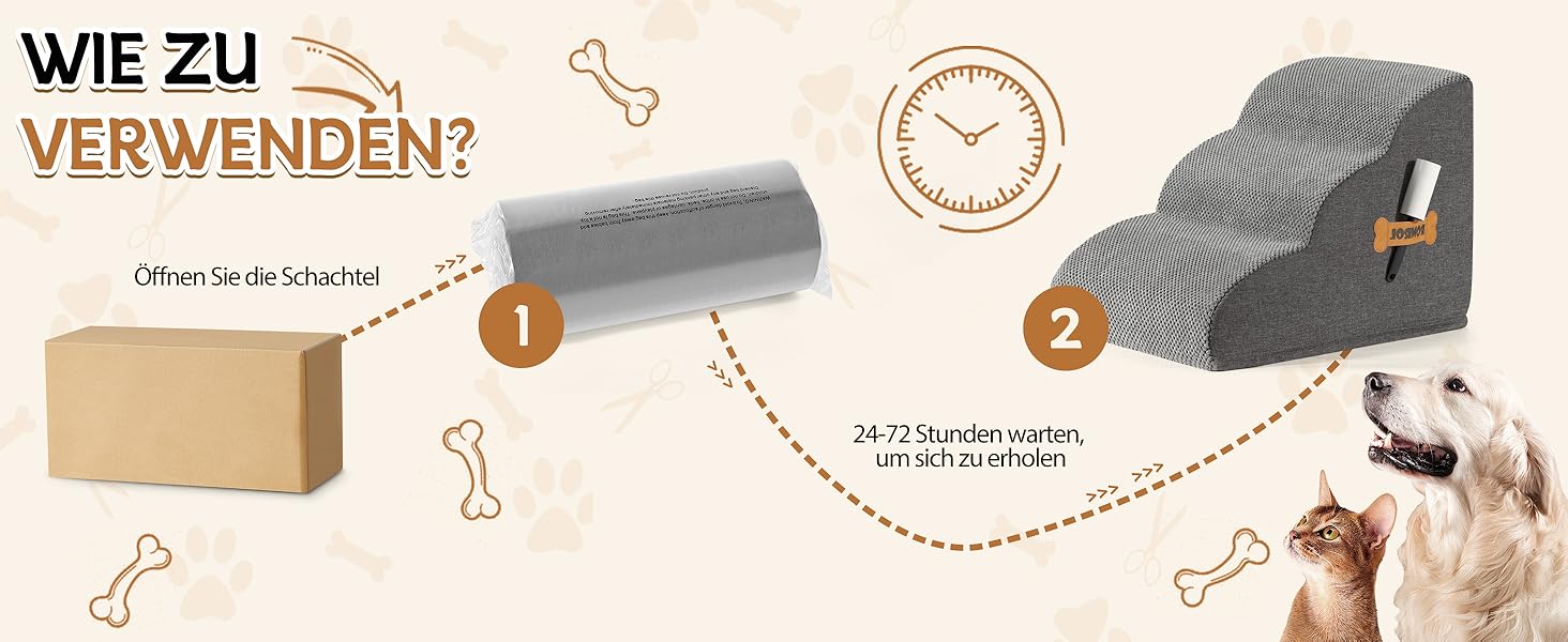 Сходинка для собак та котів ROMROL 3 сходинки - сіра, з неслизьким покриттям, з високощільним пінополіуретаном, для допомоги при входженні на диван та ліжко, захист суглобів