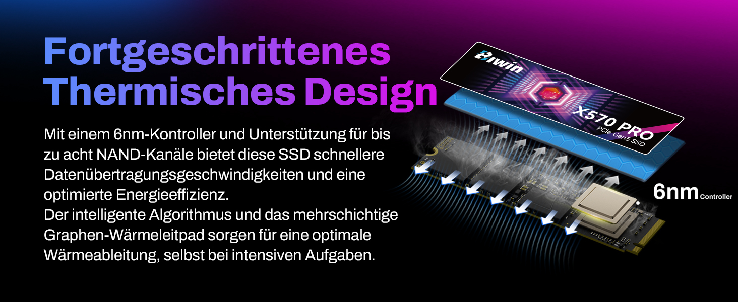 SSD BIWIN Black Opal X570 Gen5 Gaming 1TB - NVMe PCIe 5.0, M.2 2280, 14000 MB/s, 3D TLC NAND, для ноутбука та ПК