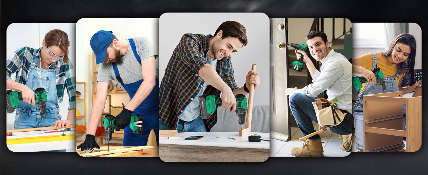 Акумуляторний шуруповерт безщітковий 21V BETENST з акумулятором 2.0Ah, 45Nm, 20 моментів, патрон 10mm, 2 швидкості, 20-ти елементний набір для дому, саду та DIY проектів (зелений)