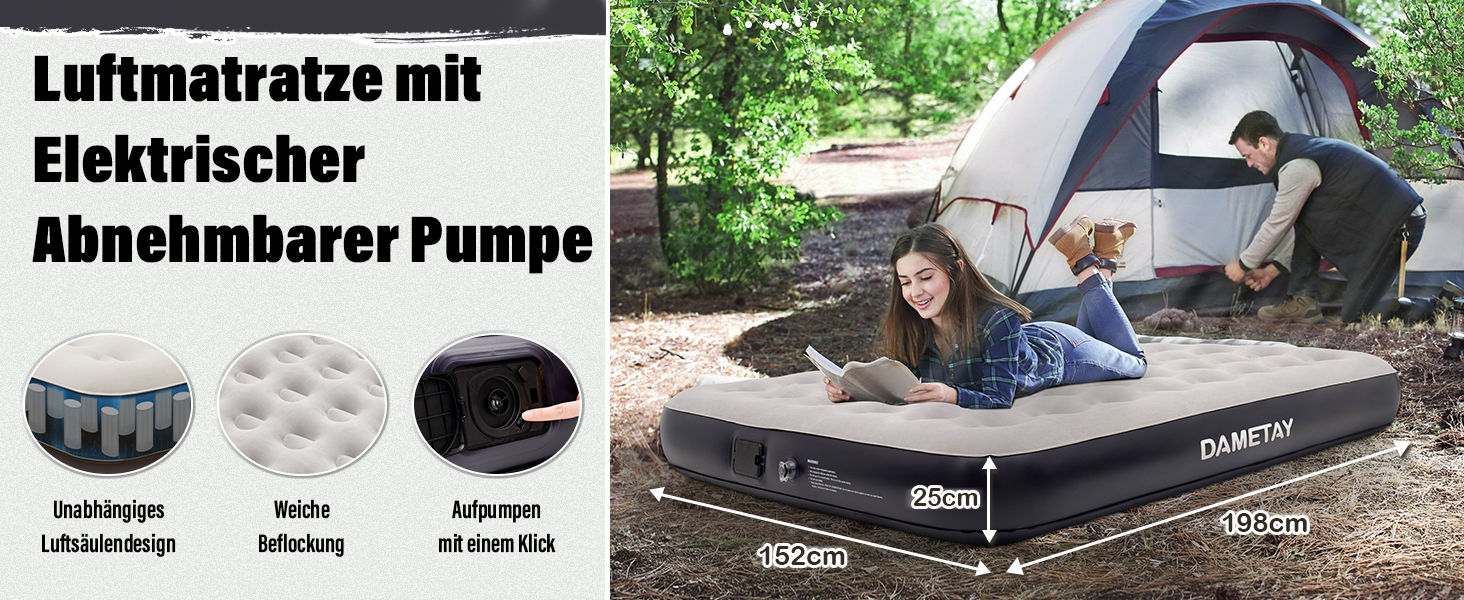 Надувне ліжко для двох осіб з автоматичним накачуванням, 198x152x25 см, Deep Blue