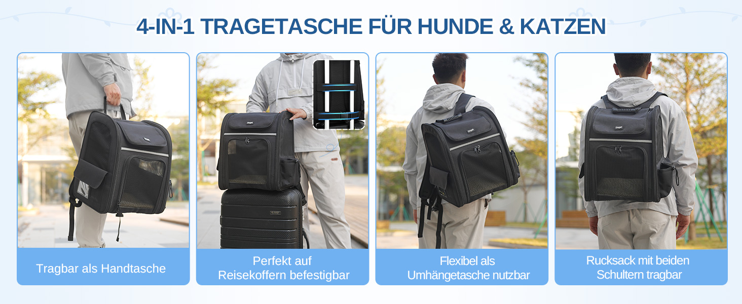 Рюкзак для кота та собаки Dogat, чорний: зручний, дихаючий, розкладний, з сіткою