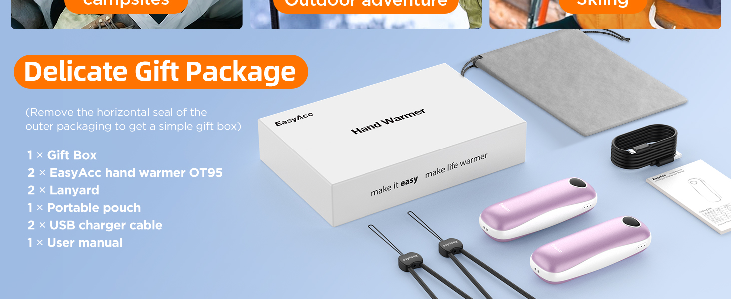 Електричні грілки для рук EasyAcc 10000mAh, 2 шт. з LED-дисплеєм, 3 режими нагріву, для кемпінгу, полювання, Рейно