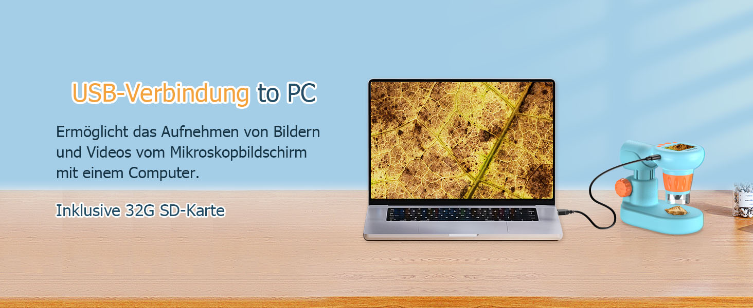 Портативний кишеньковий мікроскоп LCD 800x з LED підсвічуванням, USB підключення до ПК, SD карта та предметні скла, MS150