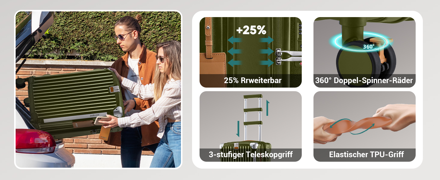 Набір валіз Joyway 5шт з ABS, розширюваний, з TSA замком, 4 колеса, набір для подорожей, зелений