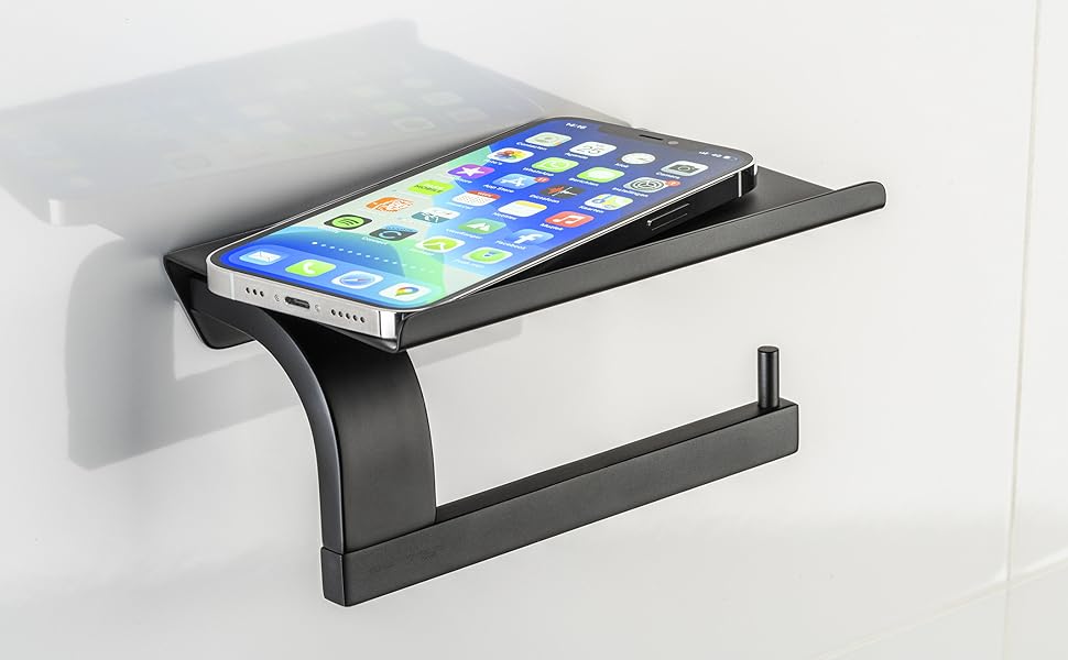 Sagittarius One 160S1 Stainless Steel Toilet Paper Holder with Shelf - Matte Black | Phone Shelf | WC Paper Holder | Toilet Paper Dispenser