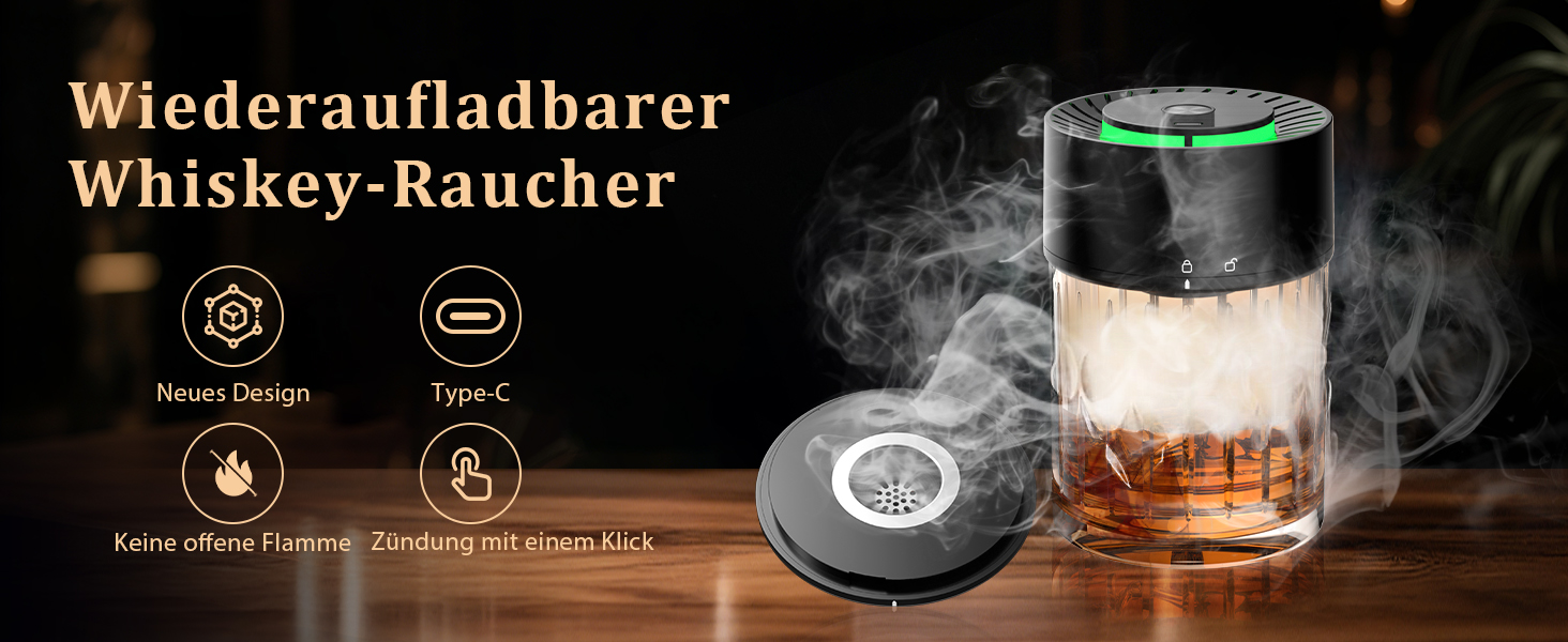 iDiskk Набір для копчення коктейлів: електричний димогенератор для віскі, вбудований запальник, 6 дерев'яних стружок для Old Fashioned, бурбон, міксологія