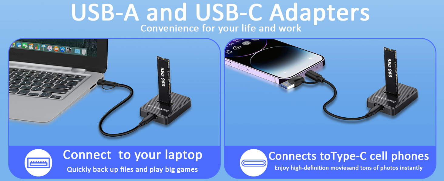Зовнішній корпус-док-станція M.2 NVMe та SATA на USB-C, адаптер для SSD з підтримкою Dual-Protocol, швидкість 10 Гбіт/с, сумісність з M Key, B+M Key (2280, 2260, 2242, 2230)