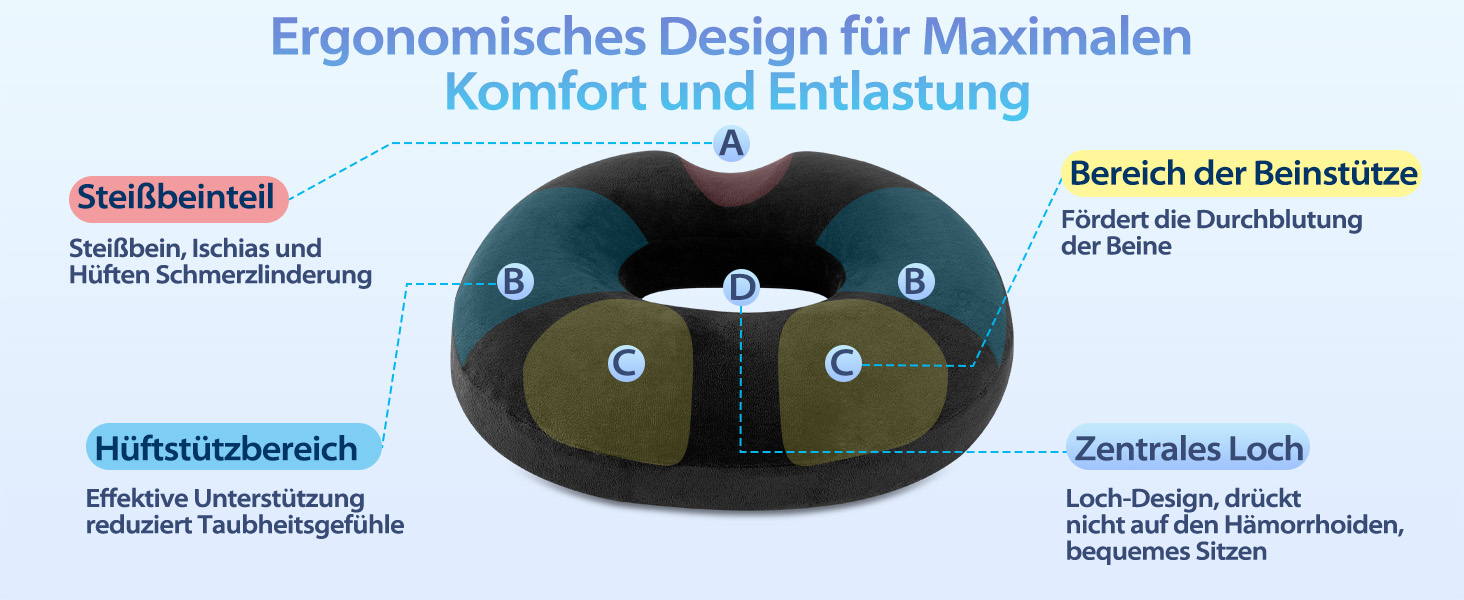 Подушка для геморою HOMCA: ортопедична, з memory foam, 45x40x9 см, чорна