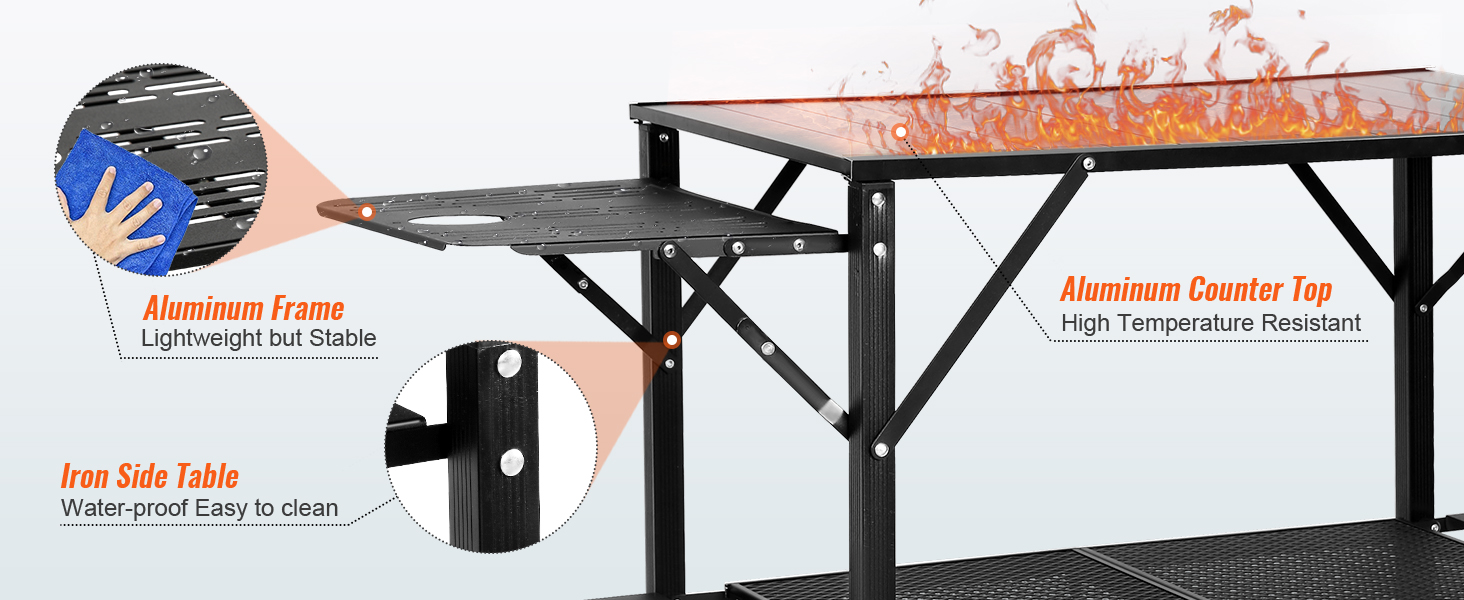 Стіл похідний VEVOR для кухні, алюмінієвий, складний, портативний, з 4 стінками та 2 полицями, з сумкою для перенесення. Для пікніка, грилю, кемпінгу.
