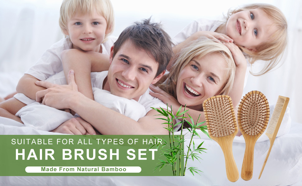 Набір гребінців з бамбука (3 шт.) - для чоловіків, жінок та дітей, для густого та ламкого волосся